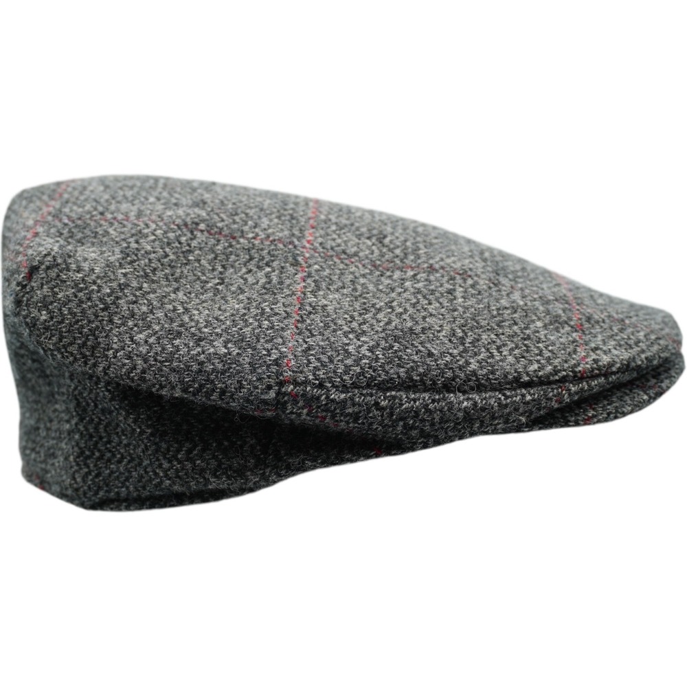 Hanna Hats Irish Donegal Wool Flat Cap Men's Grey Red Plaid Snap Brim Made in - Picture 4 of 9